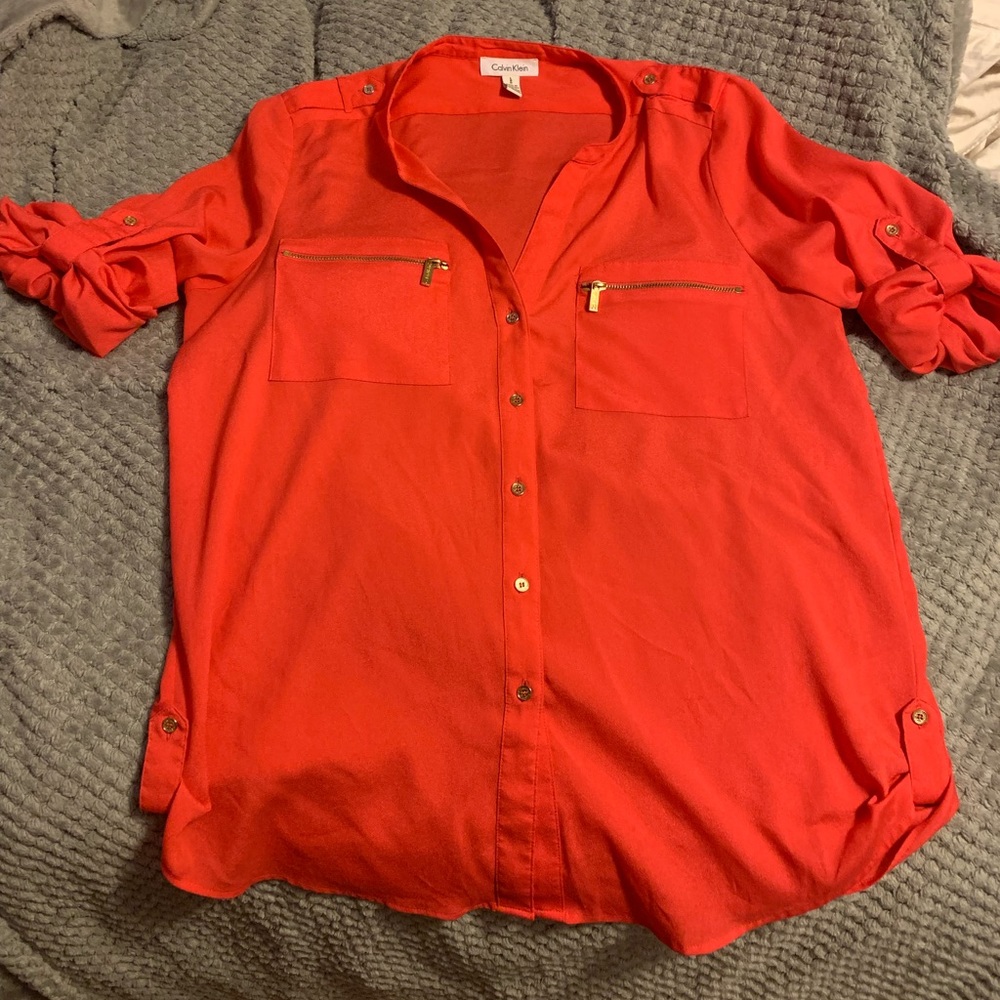 Calvin Klein Modern Essentials zip Pocket Utility Blouse Large